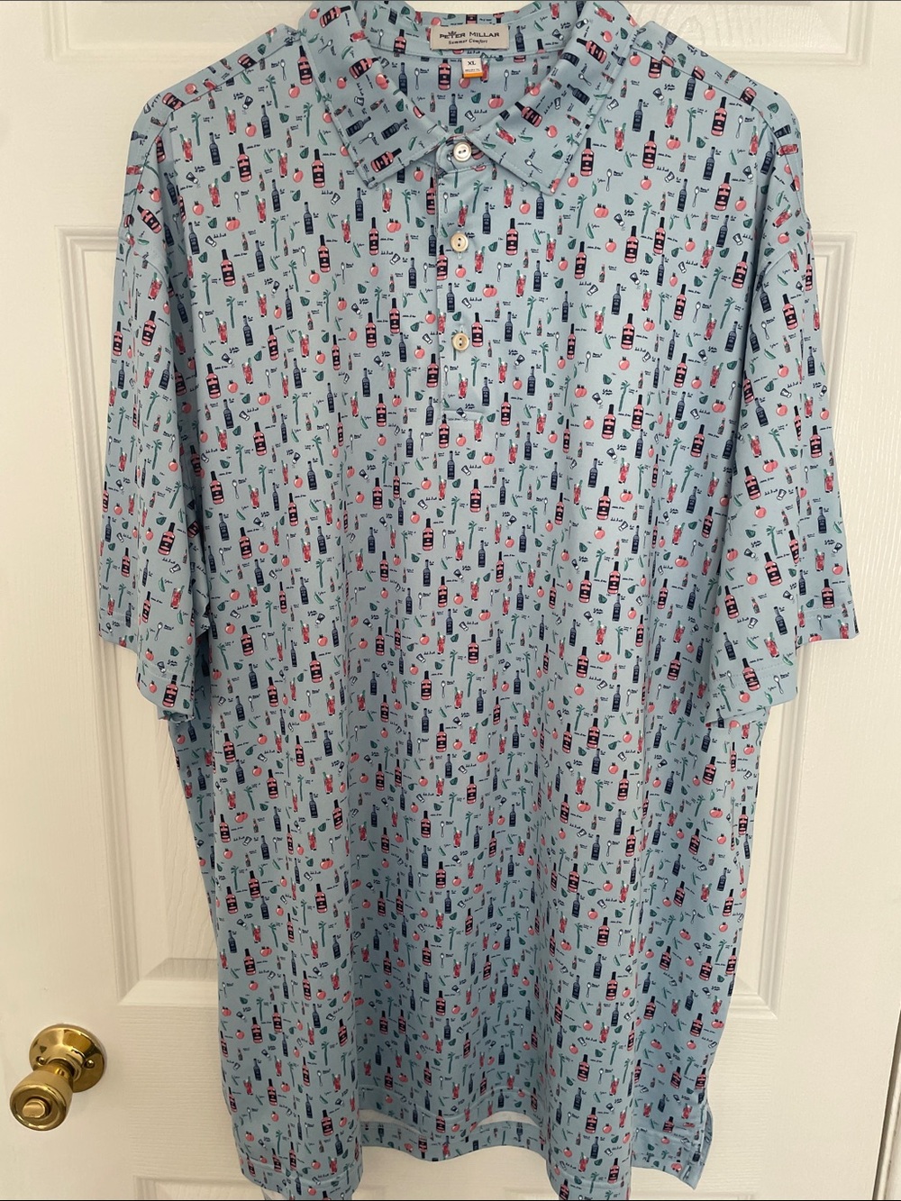 Peter Millar Light Blue Bottle Print Polo